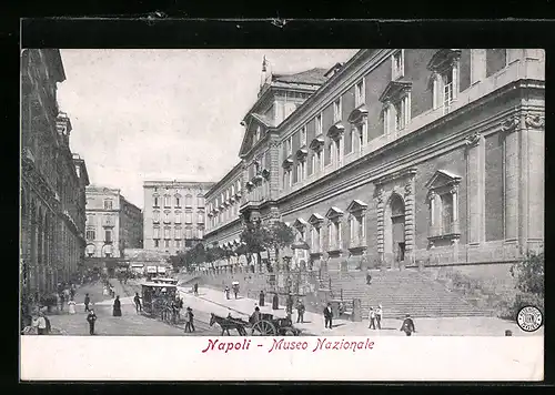 AK Napoli, Museo Nazionale, Pferdebahn