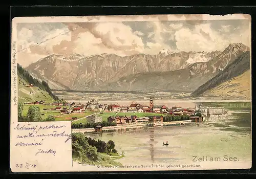 Künstler-AK Otto Strützel: Zell am See, Totalansicht mit Bergen