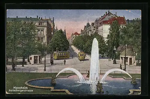 AK Mannheim, Strassenbahnen in der Heidelbergerstrasse