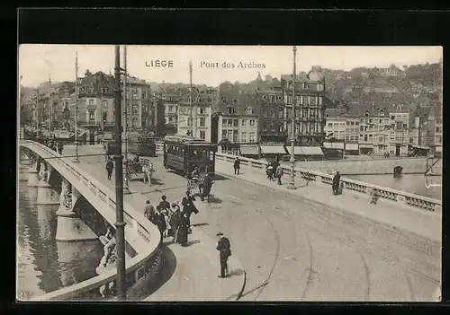 AK Liège, Pont des Arches, Strassenbahn