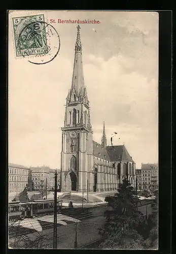 AK St. Bernharduskirche mit Strassenbahn