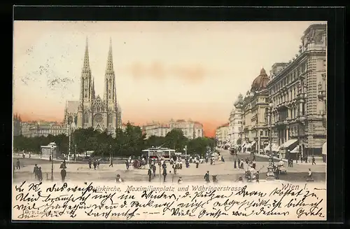 AK Wien, Votivkirche, Maximilianplatz und Währingerstrasse