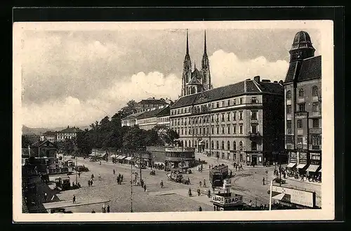 AK Brünn, Blick vom Bahnhof mit Strassenbahn