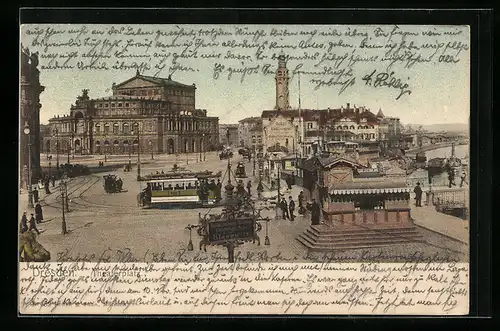 AK Dresden, Theaterplatz mit Strassenbahn