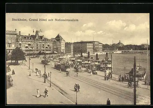 AK Stockholm, Grand Hôtel och Nationalmuséum, Strassenbahn