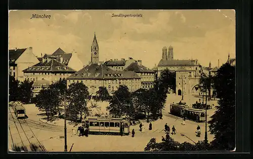 AK München, Strassenbahn am Sendlingertorplatz