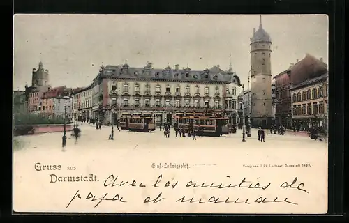 AK Darmstadt, Ernst-Ludwigsplatz mit Strassenbahn