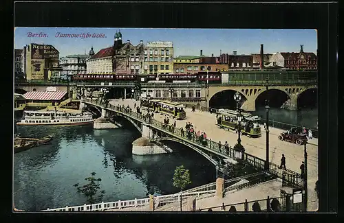 AK Berlin, Jannowitzbrücke mit Umgebung und Strassenbahn aus der Vogelschau