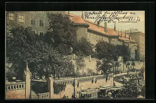 AK Königsberg, An der Schlossterrasse, Strassenbahn