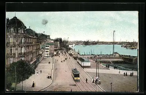 AK Le Havre, Chaussee des Etats-Unis mit Strassenbahn