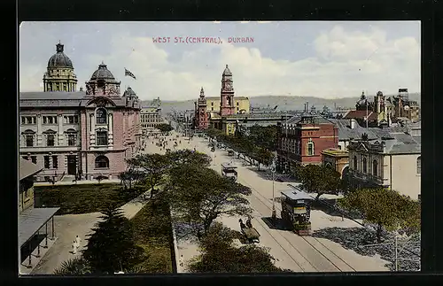 AK Durban, West Street with Tram, Strassenbahn