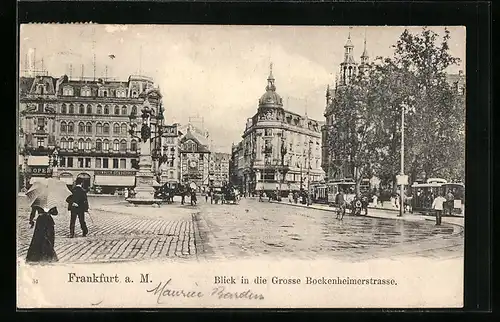 AK Frankfurt a. M., Grosse Bockenheimerstrasse mit Geschäften und Strassenbahn