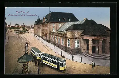 AK Dortmund, Bahnpostamt und Königswall, Strassenbahn