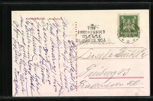 AK Karlsruhe, Marktplatz mit Pyramide und Strassenbahn