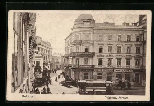 AK Bukarest, Viktoria-Strasse, Strassenbahn