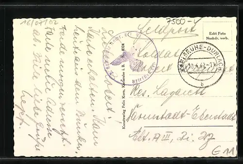 AK Karlsruhe-Durlach, Traindenkmal mit Turmberg