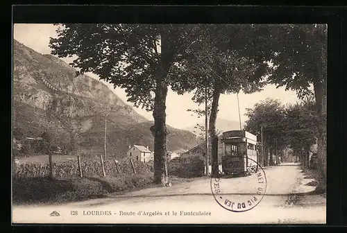 AK Lourdes, Route d`Argelès et le Funiculaire, Strassenbahn