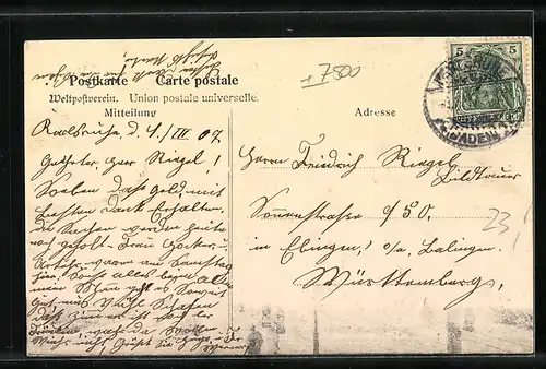 AK Karlsruhe, Östliche Kaiserstrasse ab Marktplatz mit Geschäften und Strassenbahn