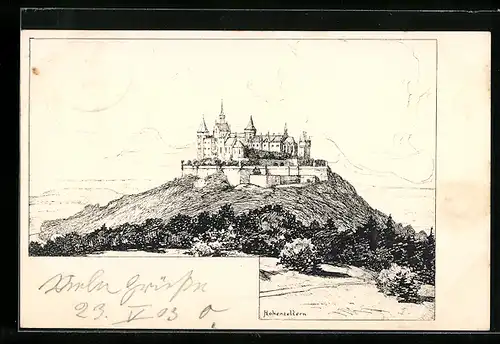 Künstler-AK Burg Hohenzollern, Gesamtansicht
