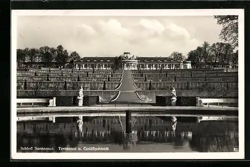 AK Schloss Sanssouci, Terrassen und Goldfischteich