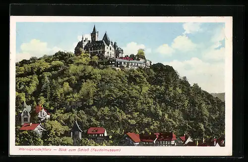 AK Wernigerode /Harz, Blick zum Schloss, Feudalmuseum