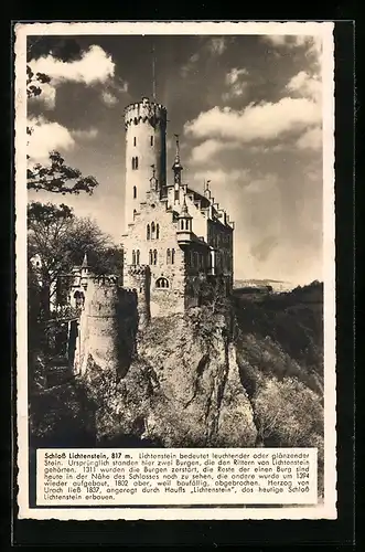 AK Honau, Blick auf Schloss Lichtenstein, Infotext