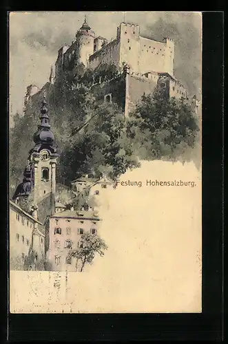AK Hohensalzburg, Festung mit Ortspartie