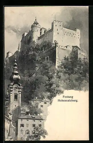 AK Salzburg, Festung Hohensalzburg aus Untersicht