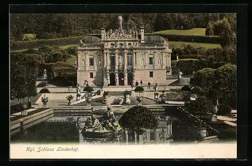 AK Kgl. Schloss Linderhof mit Wasserbecken und Freitreppe