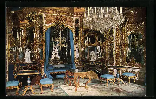 AK Ettal, Schloss Linderhof, im Spiegelsaal mit lüster