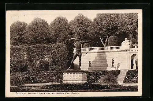 AK Potsdam, Sanssouci, Bogenschütze im Sicilianischen Garten