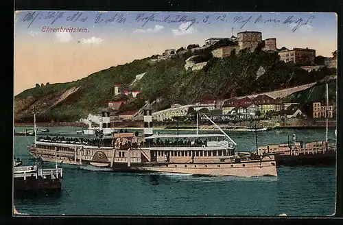 AK Ehrenbreitstein, Dampfer auf dem Rhein