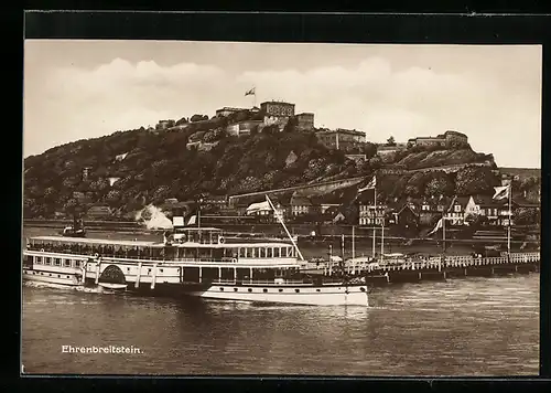 AK Ehrenbreitstein, Festung, Ortsansicht mit Dampfer