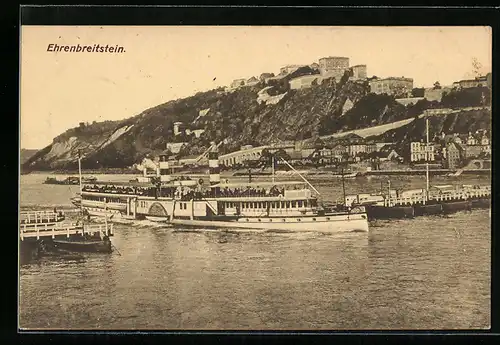 AK Ehrenbreitstein, Festungsansicht vom Rhein aus