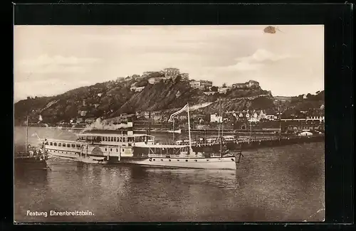 AK Festung Ehrenbreitstein mit Rheindampfer