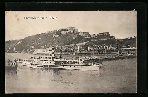 AK Ehrenbreitstein am Rhein, Festung vom Rhein gesehen