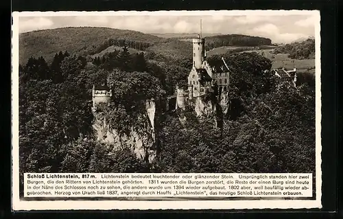 AK Lichtenstein, Schloss Lichtenstein, Ansicht aus der Vogelschau