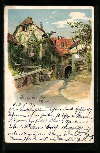 Lithographie Innenhof der Wartburg