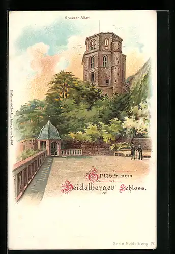 Lithographie Heidelberg, Blick Richtung Grosser Alten