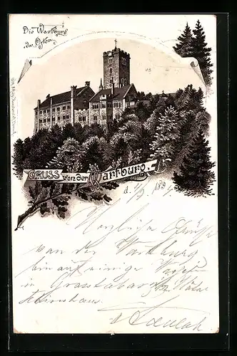 Vorläufer-Lithographie Eisenach, 1894, Wartburg von Osten