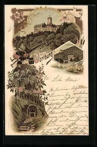 Lithographie Eisenach, Wartburg, Fritz Reuter-Villa, Das Rosen-Wunder