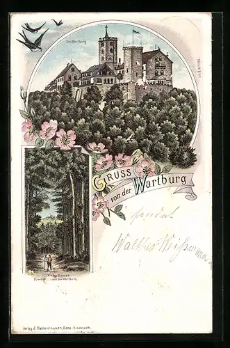 Lithographie Eisenach, Wartburg, Hohe Sonne