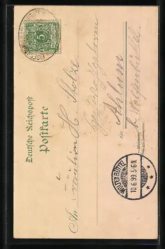 Lithographie Eisenach, Wartburg, Hohe Sonne