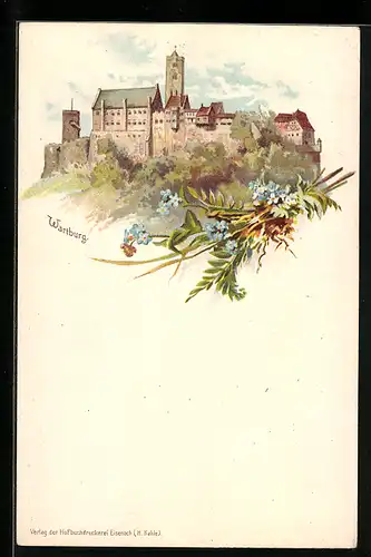 Lithographie Eisenach, Ansicht der Wartburg