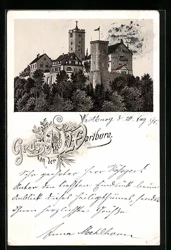 Vorläufer-Lithographie Eisenach, 1895, Ansicht der Wartburg