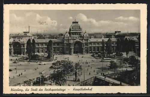 AK Nürnberg, Hauptbahnhof mit Brücke aus der Vogelschau