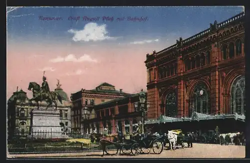 AK Hannover, Ernst-August-Platz mit Bahnhof