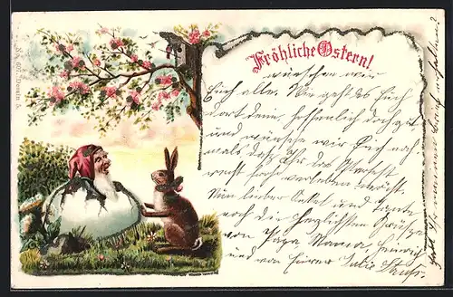 AK Zwerg in Eierschale, Osterhase