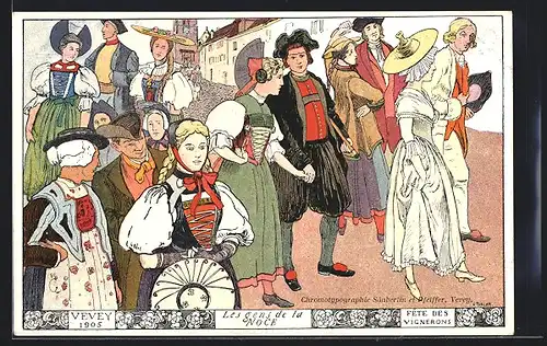 AK Vevey, Fete des Vignerons 1905, Les gens de la Noce