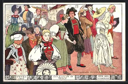 AK Vevey, Fete des Vignerons 1905, Les gens de la Noce